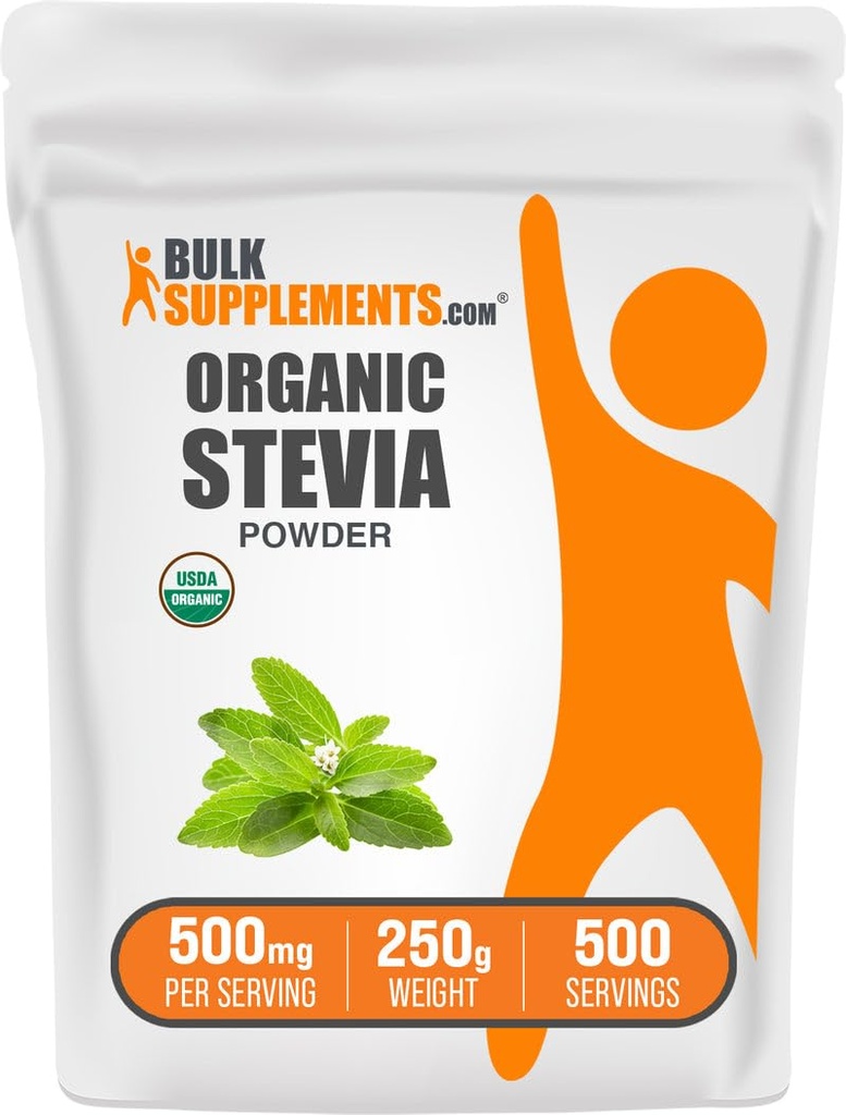 BulkSupplementments.com Organic Stevia Powder - Čistý sladidlo, Zdroj od Stevia Leaves, Bylinné doplnky - Vegan & Gluten Free, 500mg per Serving, 250g (8,8 oz) (Pack of 1)