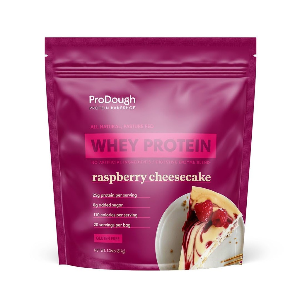 ProDough Gourmet Srvátková srsť hydratovaný proteín prášok pre Shake Mix- Easy Digest Enzyme Blend, 25g Protein per Serving, Prírodné zložky, Gluten Free, Keto Friendly (Rasberry Cheesecake)
