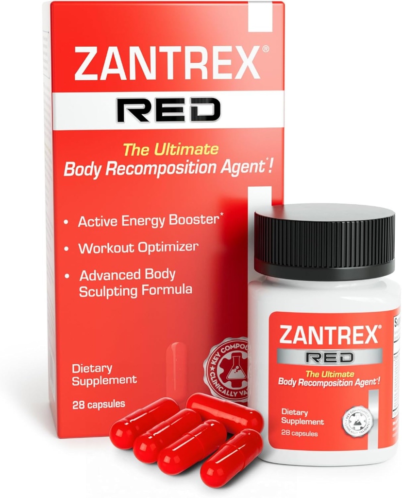 Zantrex Red Body Recomposition & Active Energy Booster Supplement | Supports Body Sculpting, Increased Focus & Workout Performance | 28 Capsules