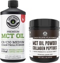 Ľavé pobrežie Výkon 100% Kokosový MCT olej Tekutý, 32oz + Čokoláda Keto MCT Powder, Kolagén a Prebiotické Fiber, 16oz