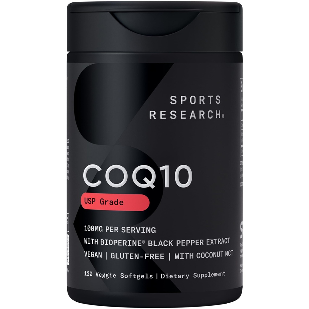 Sports Research CoQ10 (100mg) Enhanced w/Coconut Oil & Bioperine (čierna paprika) pre lepšiu absorpciu 