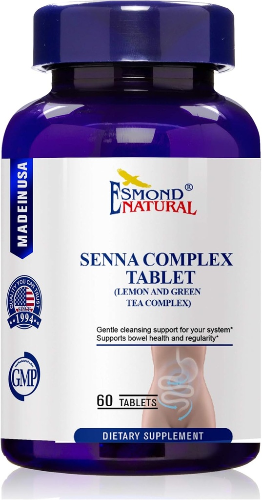 (3 balenia) Esmond Natural: Senna Complex Tablet - Citrónový a zelený čaj (Bowel Health, Cleaning & Regularity), GMP, Natural Product Assn Certified, Made in USA - 620mg, 180 tabliet
