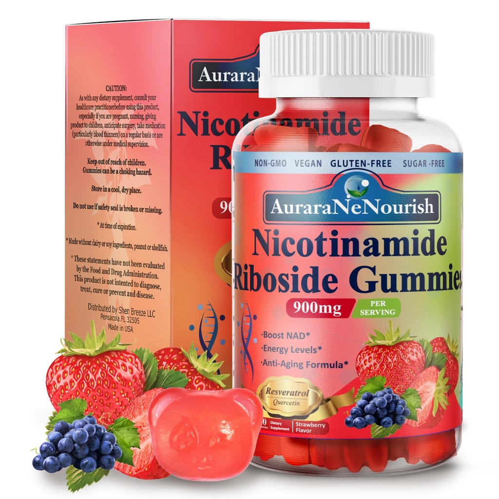 NAD Supplement Gummies Sugar-free, NAD Nikotínamid Riboside Resveratrol 900mg w. Quercetin, Collagen Biotin & Vitamin, High Potency NAD Resveratrol Supplements for Anti Aging, Energy, Focus
