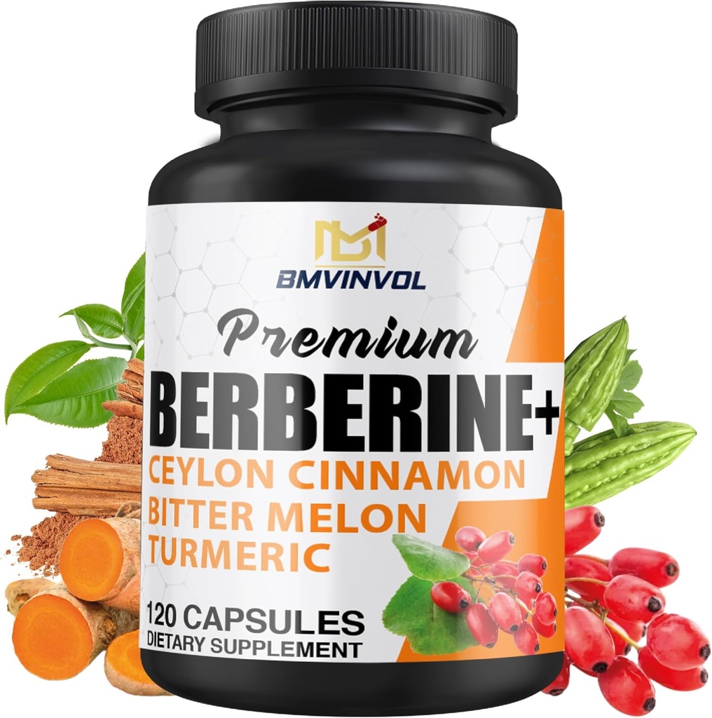 Berberine HCl Supplement, Ceylon škorica a kurkuma Kapsule, Zelený čaj a horký Melon Kapsule - 120 Kapsule od 2 Mesiac Dodávka