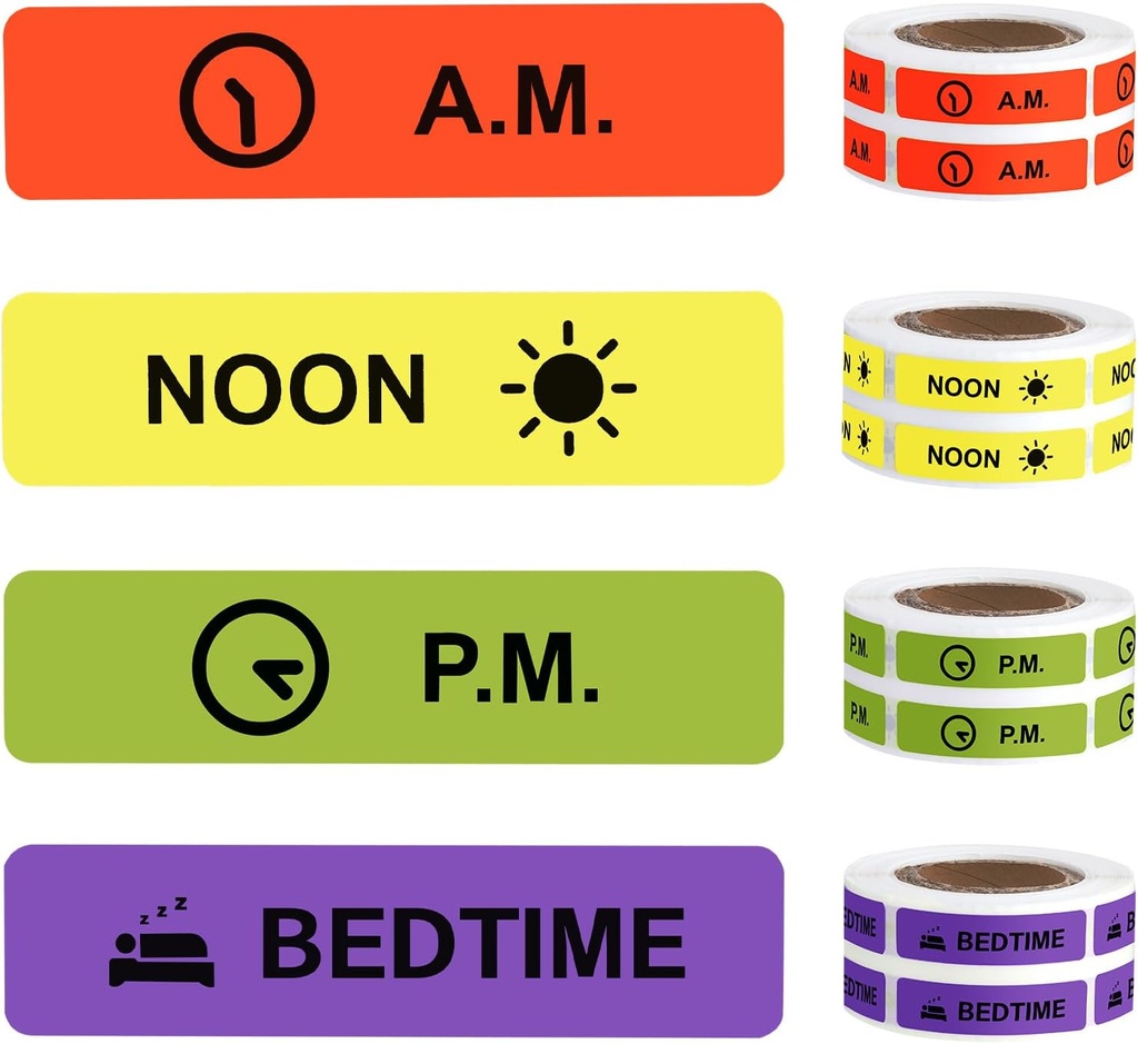 Medicine Stickers Mediciation Inštrukcie Label permanentný papier AM NOON PM Čas do postele pre Pill case Planner 0.4 * 1.6inch (500 na Roll 4 Balenie)