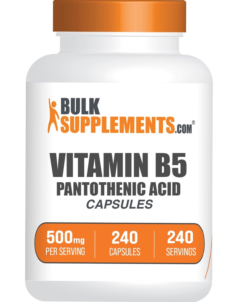 BulkSupplements.com Vitamín B5 Kapsule - ako kyselina pantoténová, B vitamín Supplement, kyselina pantoténová 500 mg - bez lepidla, 1 kapsula na obsluhu, 240 kapsúl (Pack of 1)