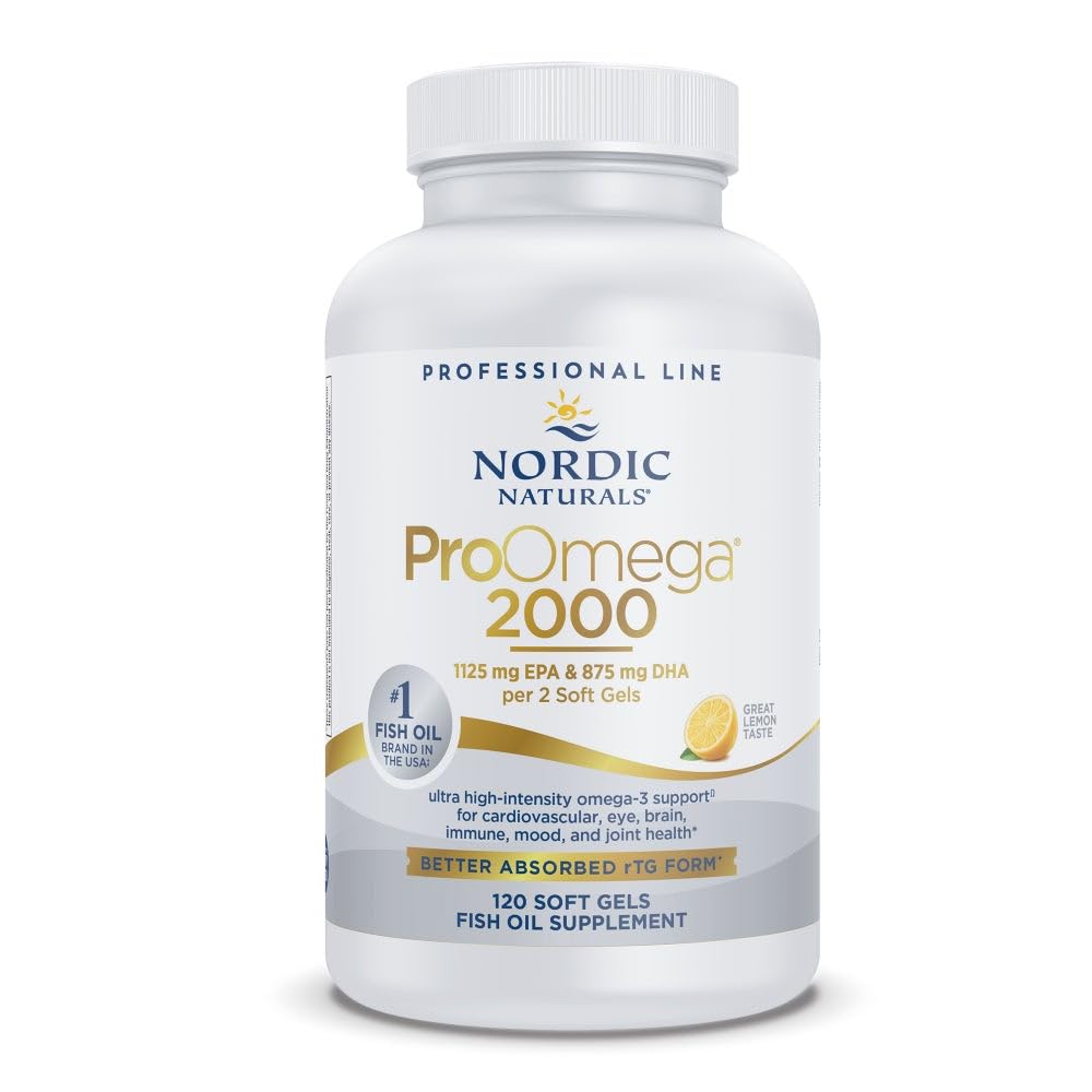 Nordic Naturals ProOmega 2000, Citrónová príchuť - 120 mäkkých gélov - 2150 mg Omega-3 - Ultra high-Potency Fish Oil - EPA & DHA - podporuje mozog, oči, srdce, & Imunitné zdravie - non-GMO - 60 Servisov