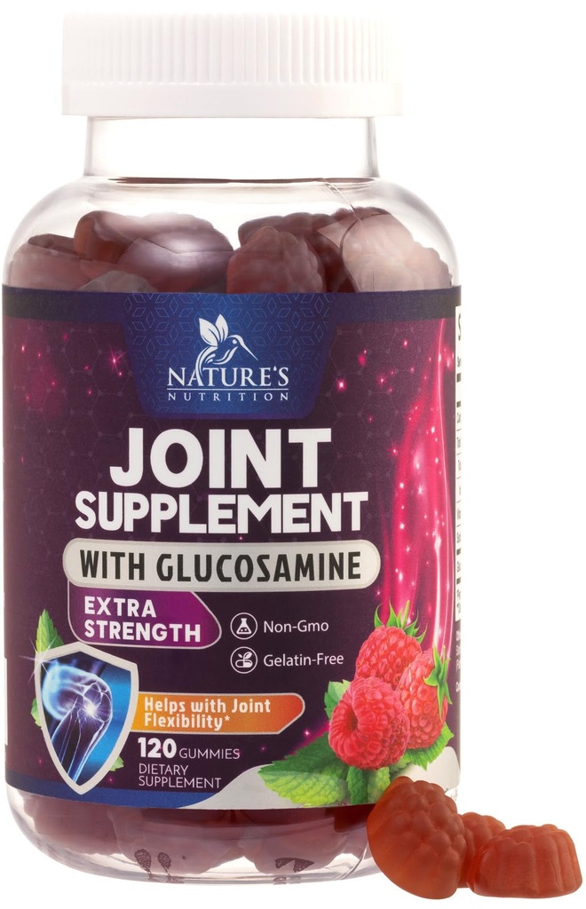 Spoločná podpora Gummy Glukozamín Plus Vitamín E - Spoločná podpora Príležitostný nepohodlie pre chrbát, kolená a ruky - Kartiláž a spoločná podpora zdravia a flexibility - 120 Gumímies