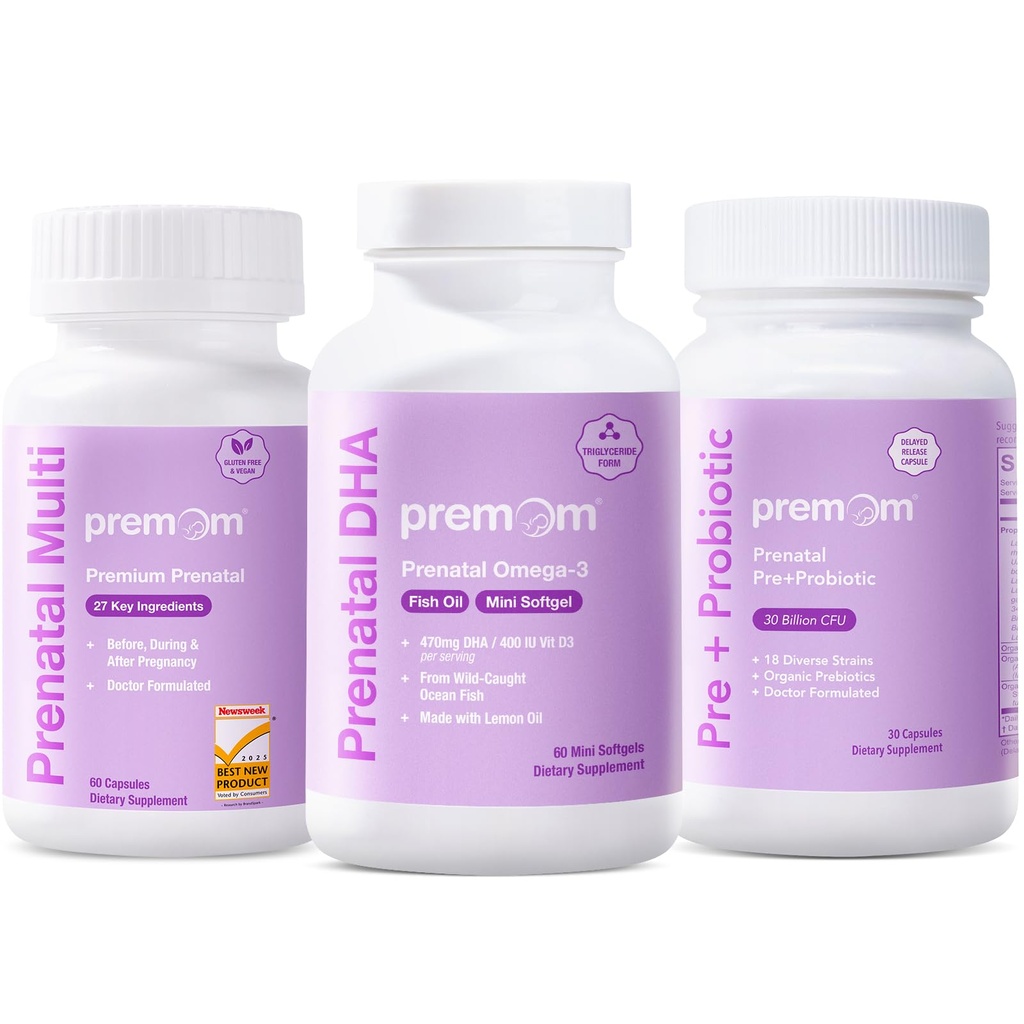 Premom Prenatálne probiotiká + prenatálny DHA rybí olej + prenatálna formula vitamín
