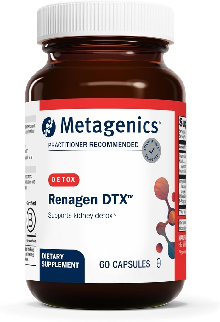 Metagenics Renagen DTX - Healthy Kidney Detoxification* - for Heart Health* - with Vitamin B6, Folate, Vitamin B12 & Cordyceps - Nutritional Supplement - Non-GMO - Gluten-Free - 60 Capsules