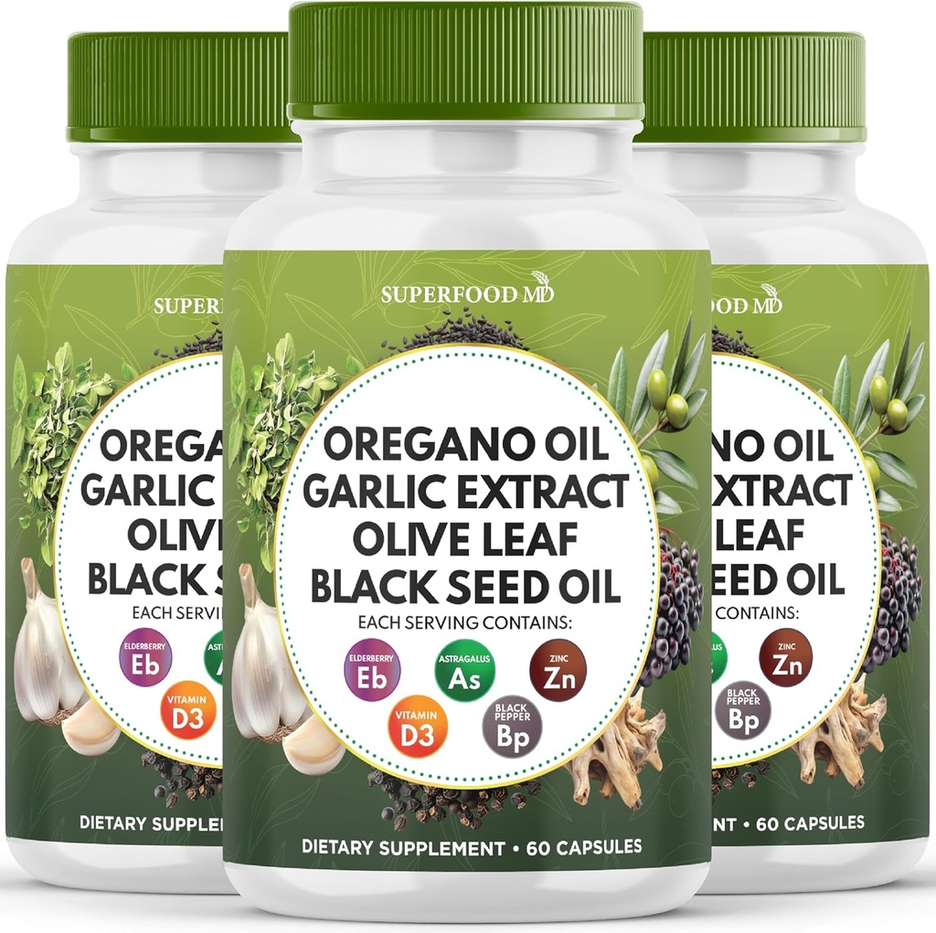 Oregano olej cesnak extrakt Olive Leaf Black Seed olej Astragalus - Imunitná podpora doplnok pre ženy a mužov 180 Počet