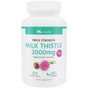 ML Naturals Triple Strength Milk Thitle 2000 mg (Vysoká dávka a potency Silymarin 192 mg per Serving), 120 Rastlinné kapsuly (4 mesiace dodávky). Podporuje zdravie pečene, NSF-Certifikované a cGMP-Compliant