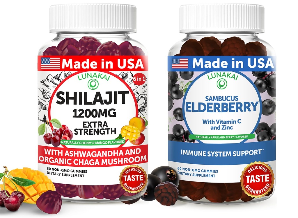 Lunakai USA Made Shilajit & Elderberry Gummies Bundle 