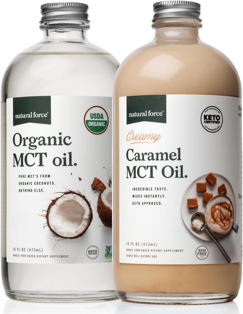 Prírodné sily krémová Karamel MCT Olej + organické plné spektrum MCT Olej bez lepidla, Non GMO, 100% Pure Coconut MCTs from Organic Coconuts