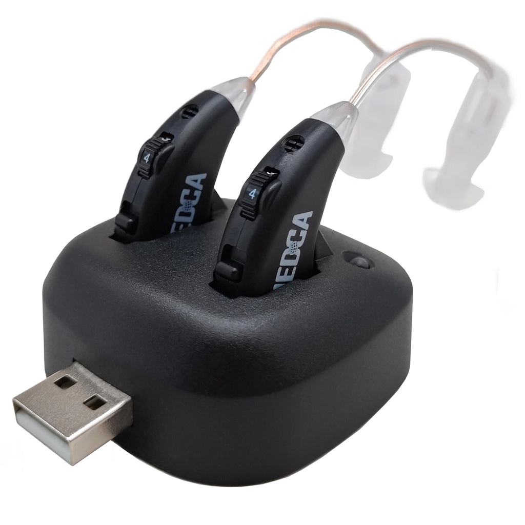 Digitálne sluchové zosilňovače - Dobíjateľný Premium BTE Osobný zvuk zosilňovač pár s USB Dock, za zariadenia na zvýšenie sluchu ucha s dlhou životnosťou batérie, čierna