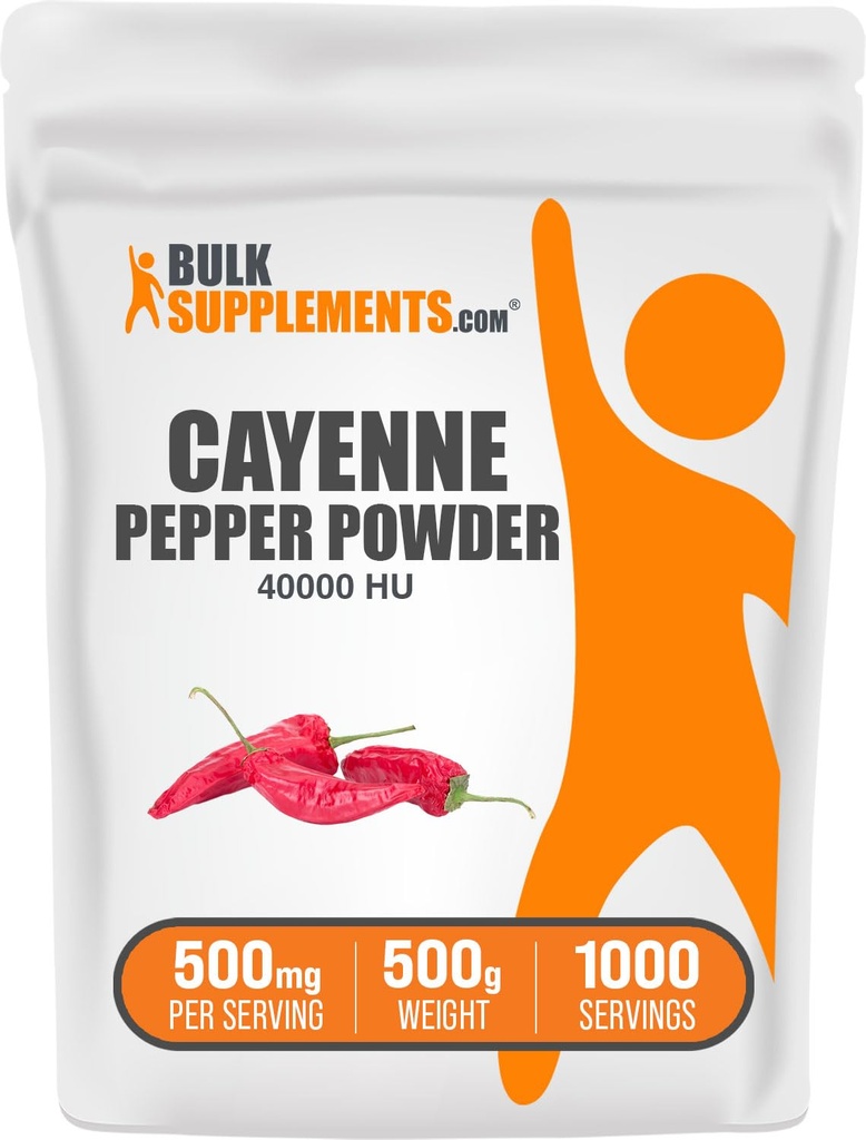 BulkSupplements.com Cayenne Pepper 40000 HU prášok - Kapsaicín Doplnky, Cayenne Pepper Powder - Vegan & Gluten Free, 500mg per Serving, 500g (1,1 lbs) (Pack of 1)