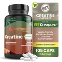 EarthNutri Kreatin monohydrát Kapsule - Mikronizované pre lepšiu absorpciu - podporuje svalovú silu, silu a zotavenie - 105 Kapsule (5 000 mg na obsluhu, 7 kapsúl)