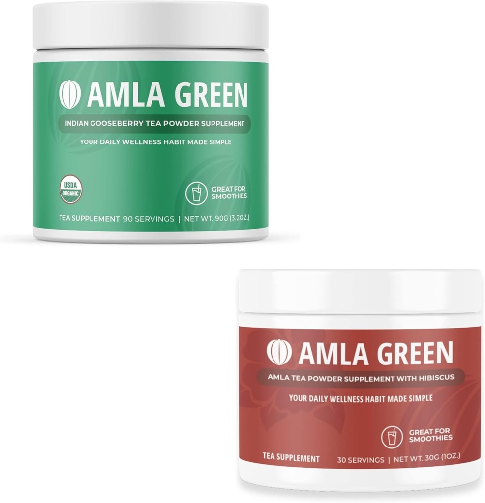 Amla Powder & Green Tea Superfood Supplement, Antioxidant Support, Made with Indian Gooseries (90 porcií) & Hibiscus (30 porcií), Organic, Vegan