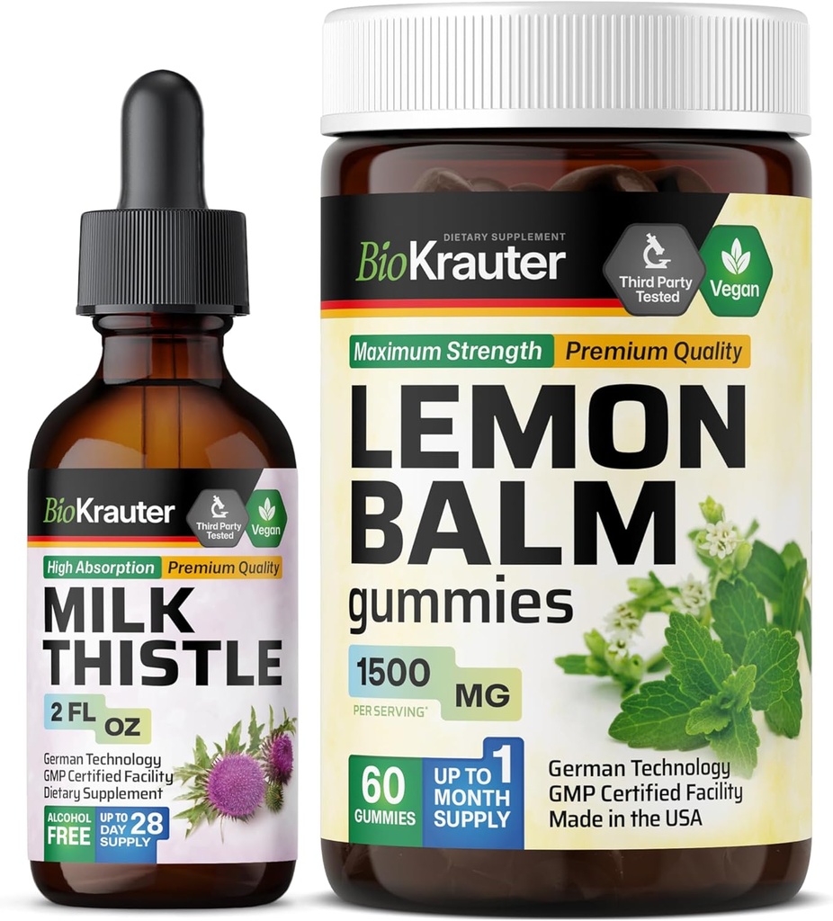 BIO KRAUTER Milk Thitle Tinture 2 Fl. Oz. & Lemon Balm 60 Gummies