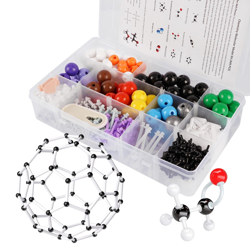 Molekulárna modelka Kit, 444 Pcs Organic Molecular Chemistry Set, Atom Element Model Kit for Learsons in Chemistry, Molecular Structures Building Set, Ochem Science Gift for Učitelia a študenti