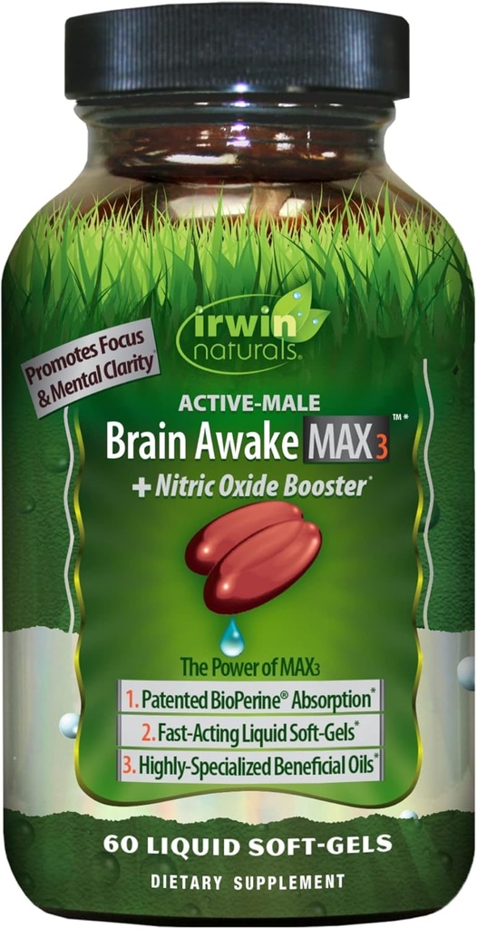 Irwin Naturals Brain Prebuďte sa Max3 + Nitric Oxide Booster 60 Tekutý Softgel