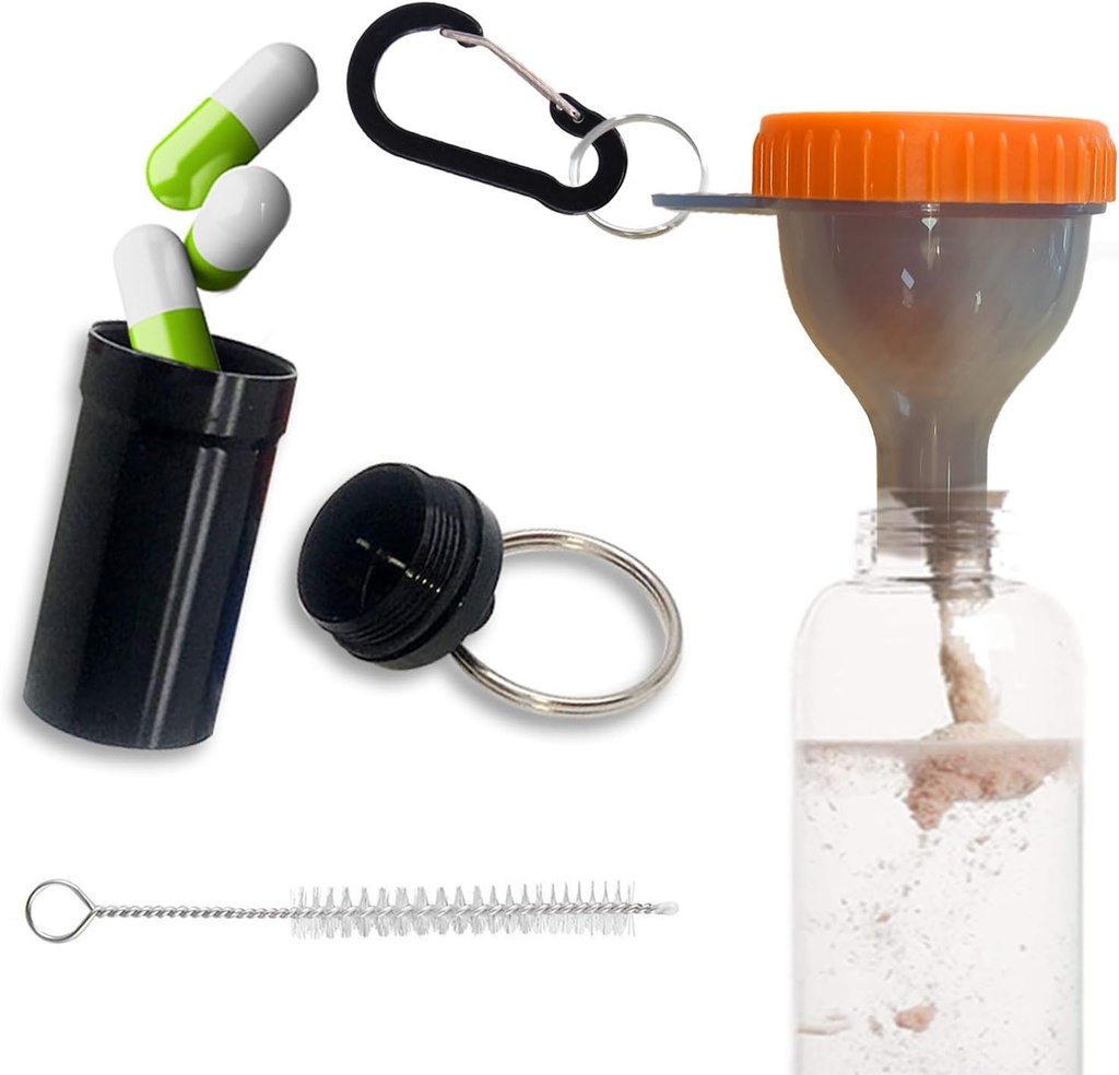 Proteín Funnel Set Travel Protein Powder Containers with 1 Carabineer 1 Brush and 1 Mini Pocket Pill Box Posilnený, aby sa zabránilo spills Gym Pre-Workout Supplement Orange Powder Funnels