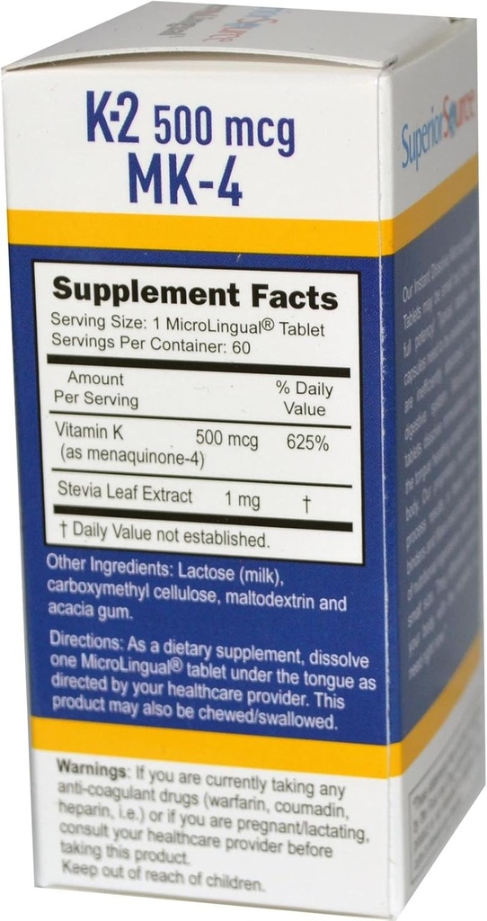Superior Zdroj Vitamín K-2 500 mcg (MK-4) 60 Sublingválna tableta