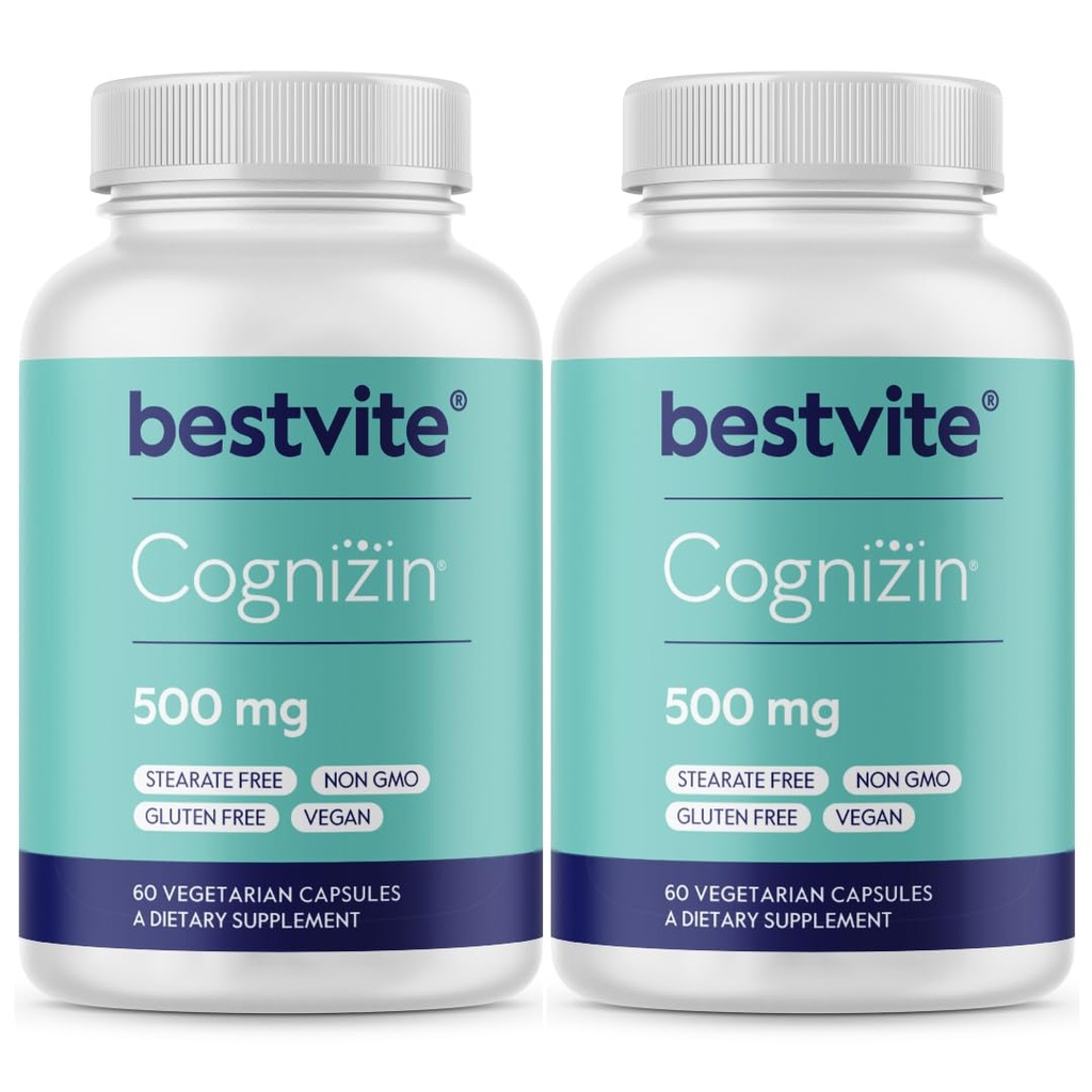 BESTVITE Cognizin Citicoline 500mg (120 Vegetariánske kapsuly) (60x2) - Klinicky študovaný Premium Choline Noottropic - Žiadne stearates - Vegan - Gluten Free - Mozog Doplnky pre pamäť a zaostrenie