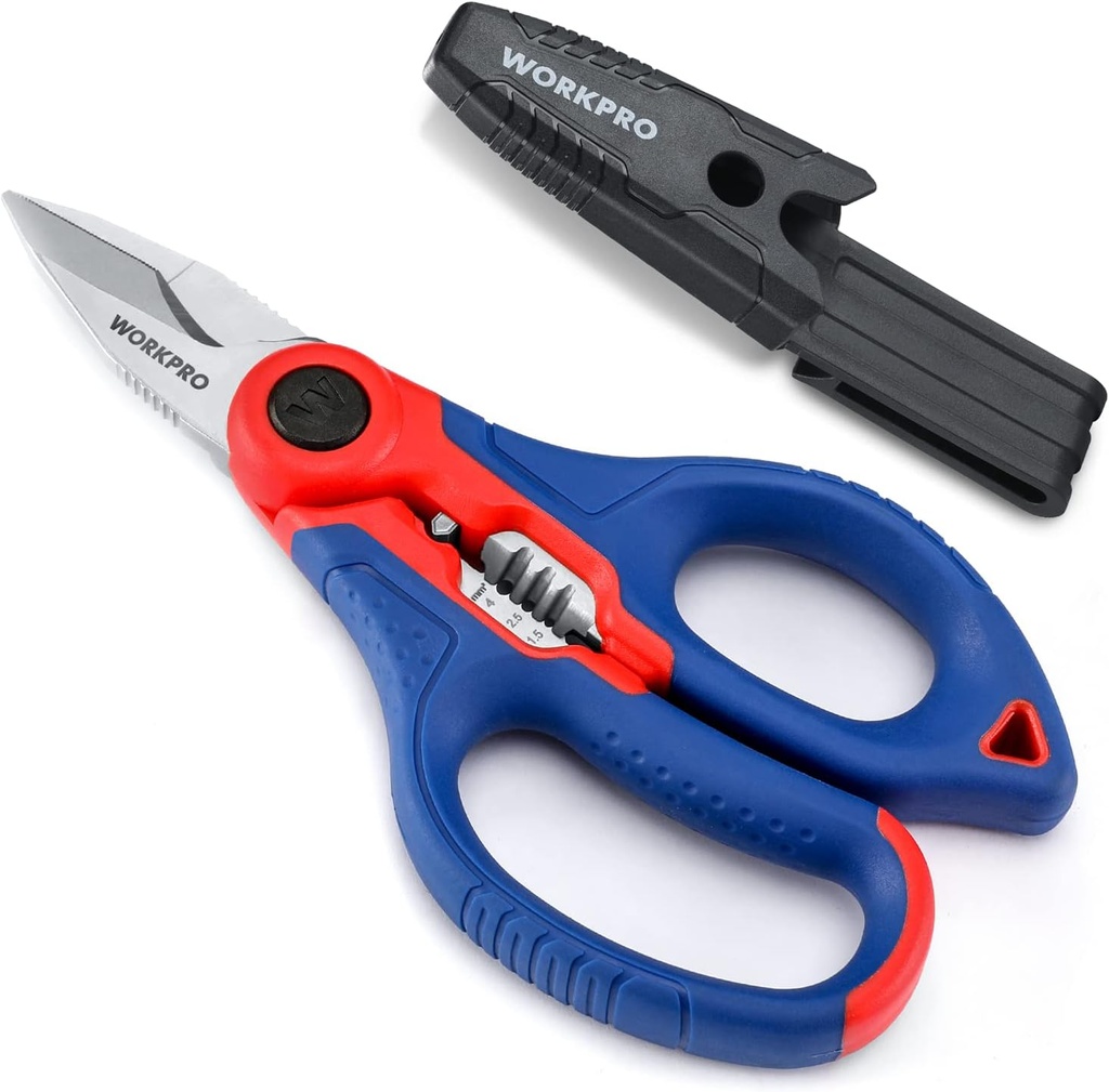 WORKPRO Nožnice na nerezové nožnice, 6.4" Profesionálne elektrické nožnice s drôteným striptérom pre mäkké káble (nevhodné na potápanie)