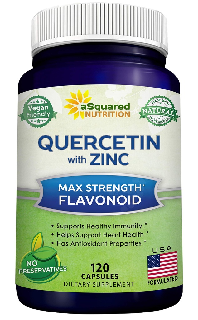 aSquared Nutrition Quercetin 1000 mg s Zinok doplnok - 120 Kapsule - Quercetin Dihydrát s čiernej bazy a zinku - Max sila práškový komplex pilulky pomôcť zlepšiť imunitnú odpoveď