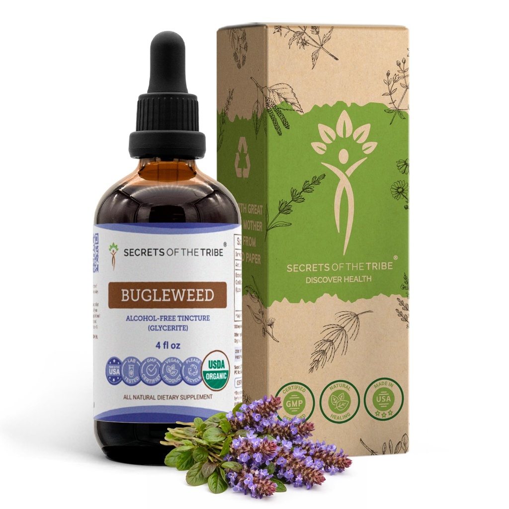 Tajomstvá tekutého extraktu bez obsahu alkoholu z kmeňa Tribe Bugleweed Liquid Extract, USDA Organic Bugleweed (Lycopus Virginicus) sušený bylina (4 FL OZ)