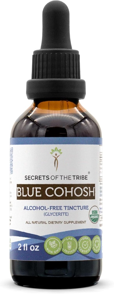 Tajomstvá Tinktúry bez obsahu alkoholu (Glycerit) Šetriteľne chovaného modrého Cohosha (Caulophyllum Thalictroides) Sušeného koreňa (2 Fl Oz) Ženské zdravotné doplnky