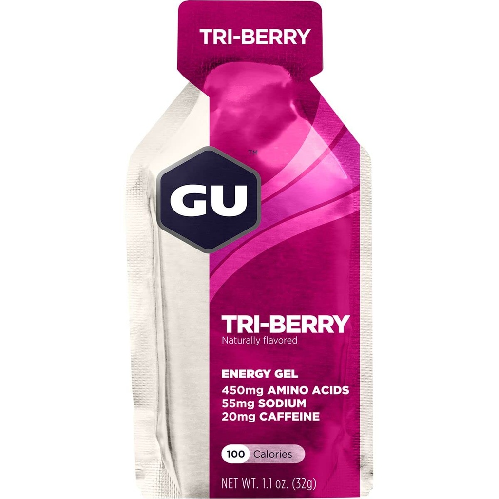 GU Energy Original Sports Nutrition Gel 8-Count Vanilla Bean a 8-Count Tri-Berry Bundle s aminokyselinami a elektrolytmi