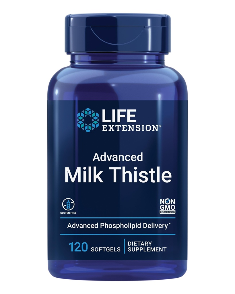 Life Extension Advanced Milk Thitle, Liver Health Supplement, Pečeň Detox, Cell Division, Silymarin, Silybin, biologicky dostupné, Gluten Free, non-GMO, 120 softgels