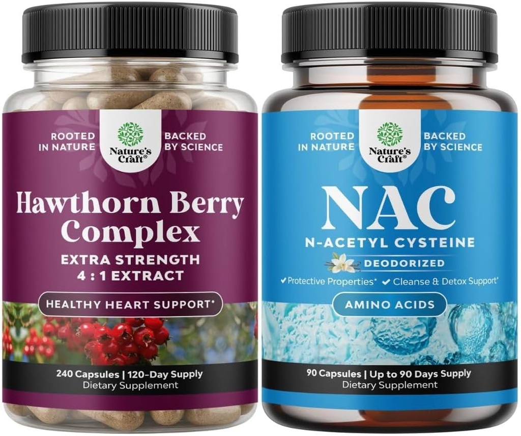 Berry kapsule s extraktom z listov a kvetov 4:1 pre Zdravé srdce a zadusenie a NAC Supplement N-Acetyl Cysteine 600mg - Glutatión Precursor pre pečeň