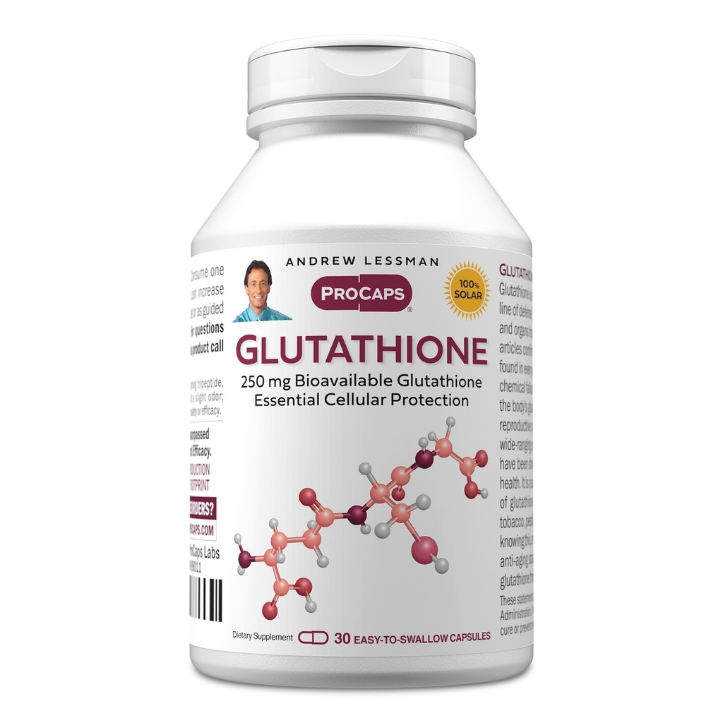 ANDREW LESSMAN Glutatión 250 mg - 30 kapsúl - Výkonný antioxidant, znižuje oxidačný stres. Biologicky dostupné, chráni bunky, tkanivá, orgány. Podporuje Imunitné zdravie. Kapsuly ľahko prehltnúť.
