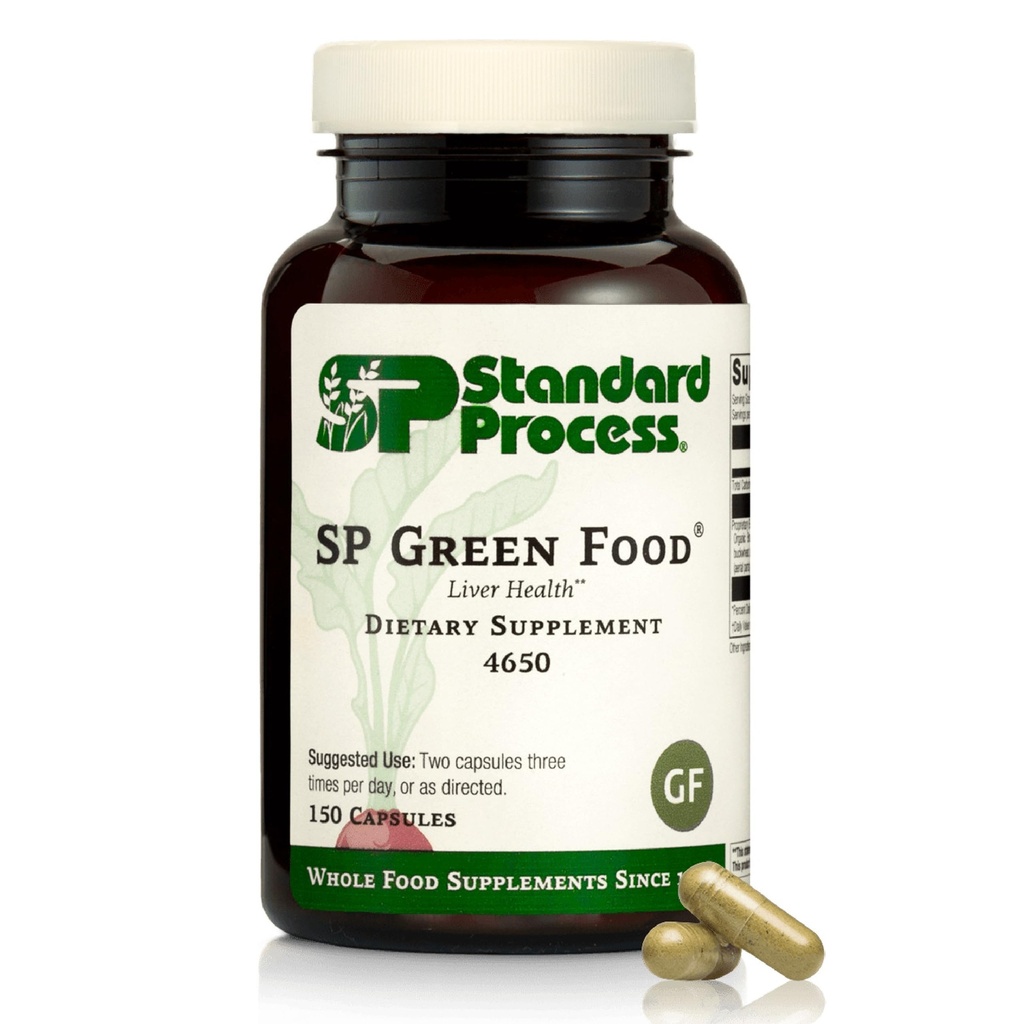 Štandardný proces SP Green Food - celý potravinársky metabolizmus, cholesterol, toxín a podpora pečene s lucernou, pohánka, jačmeň, bruselské struky a kel - vegetarián, bezlepok - 150 kapsúl