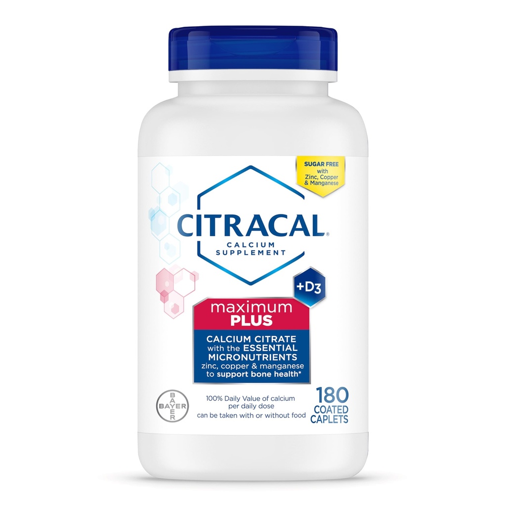 Citracal Maximum Plus kalcium doplnok - Vápnik Citrát s vitamínom D3, Zinok, & Essential Minerals for Bone Health Support, Ages 12+, 180 Počet (Backaging May Vary)