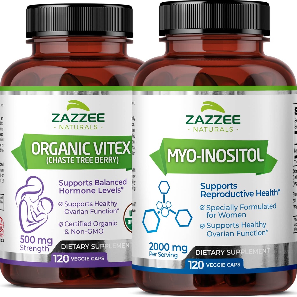 Zazzee Myo-Inositol Kapsule a USDA Organic Vitex Kapsule, Vegan, Non-GMO a All-Natural