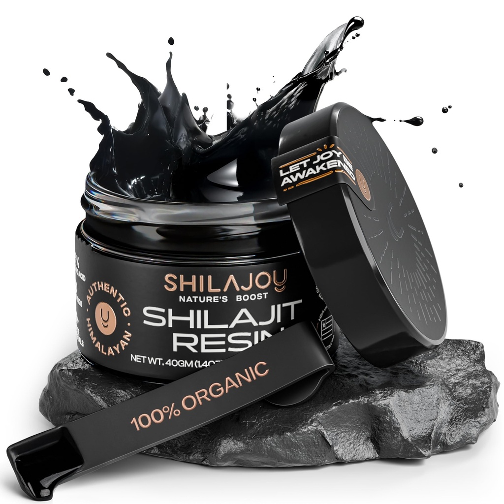 Organický Shilajit Resin pre mužov a ženy - čistý himalájsky zlatý stupeň s >75% kyseliny fulvovej a 85+ Stopové minerály, testované v USA Lab, Energy Boost & Immune Support (40gm - 80 Servings)