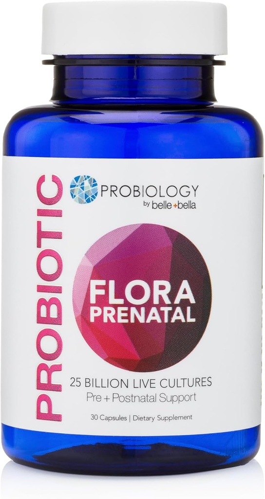 Belle+bella Probiology Flora Prenatálne kapsuly - Dual Action Probiotic & Prebiotic Supplement with Folic Acid for Prenatal & Postnatal Women - Non-GMO, Vegan & Gluten Free - 30 Caps