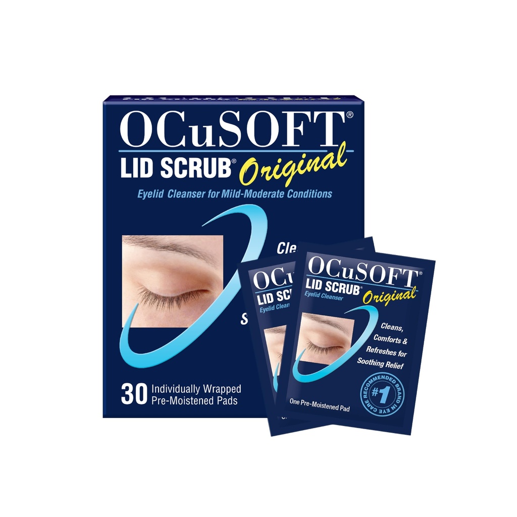 OCuSOFT Lid Scrub Original Eylid Cleanser - Predzvlhčené viečka pre mierne až stredne ťažké podmienky - Čistič očných viečok na čistenie, Komfort & Soothe podráždené viečka - 30 Počet