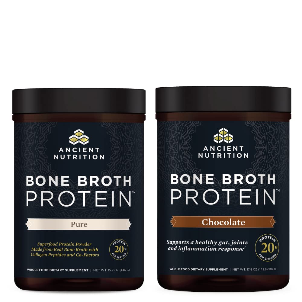 Powder, Pure, 20 Servings + Bone Brot Protein Powder, Chocolate, 20 Servings