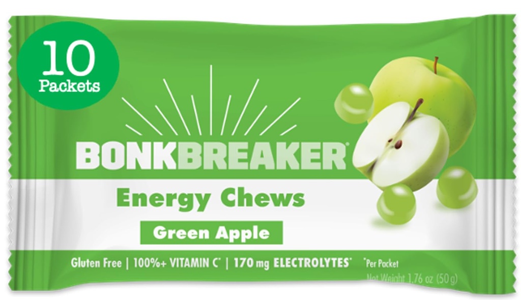 Bonk Breaker Energy Chews, Mliečne-Free, Gluten-Free Ingrediencie poskytnúť rýchlu energiu a zameranie, 1 Box 10 paketov, Zelené jablko