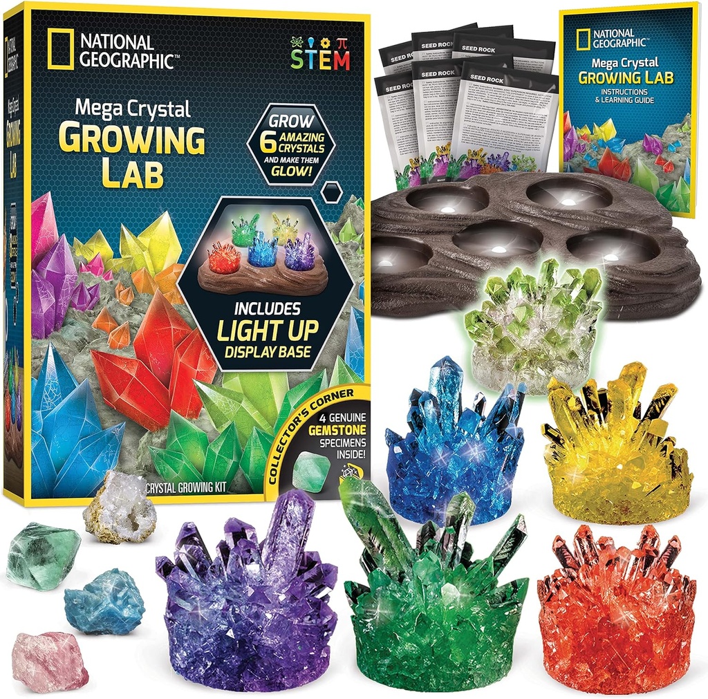 National Geographic Mega Crystal Growing Kit - Pestovať 6 Kryštály s rozlíšením, vedecké darčeky pre deti 8-12