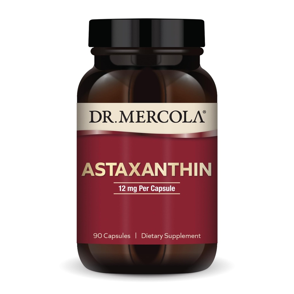 Dr. Mercola Organic Astaxantin - 12 mg Astaxantin - Výkonný Antioxidant Podpora - Organické Mikroriasy Extract - Non-GMO, Gluten-Free & Soy-Free - 90 Kapsule (90 Servings)