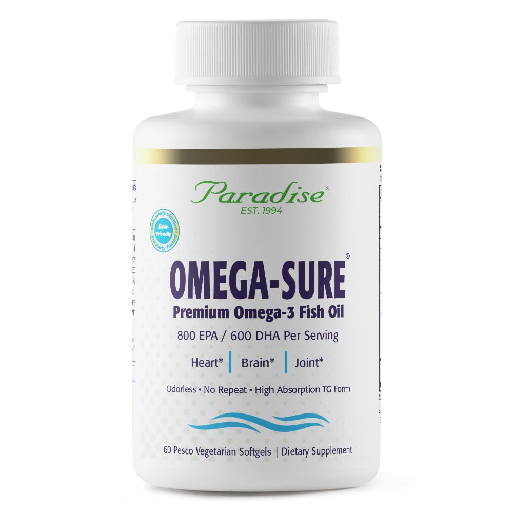 Rajové byliny Omega-Sure, Omega-3 koncentrát, Premium Fish Oil, DHA, EPA, Vegan, Non GMO, Gluten Free, 60 gróf Vegetariánsky Softgels