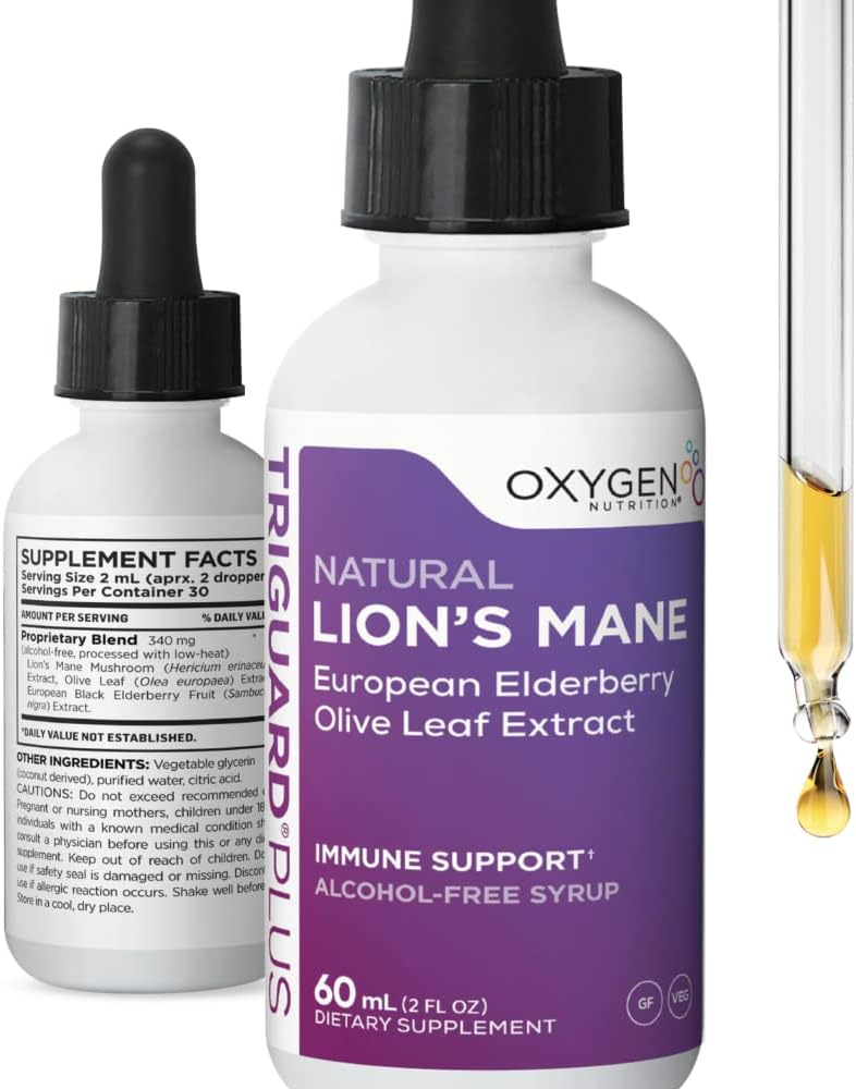 TriGuard Plus Lions Mane - Levy Mane Nootropic, Olive Leaf, Elderberry Extract Liquid Tincture 2 fl oz 