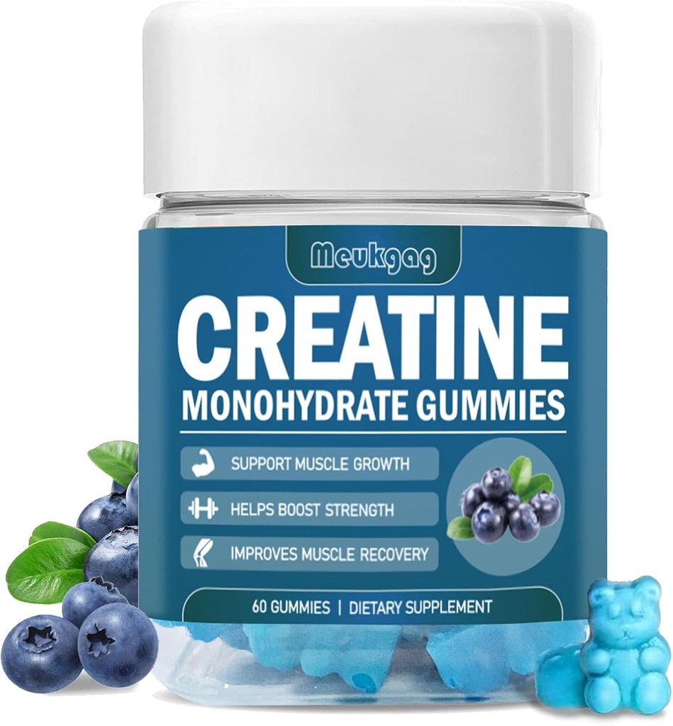 Monohydrát kreatínu Gummy pre mužov a ženy, žuvačky Monohydrát kreatínu pre svalovú silu, svalový Builder, energie Boost, Gumies pre-cvičenie (60 gróf) - čučoriedková chuť