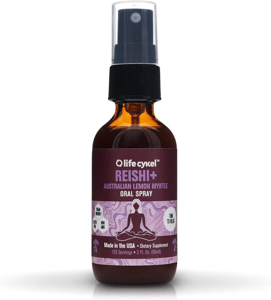 LIFE CYKEL Reishi Mushroom Oral Spray with Lemon Myrtle - Sleep, Relaxation - Immune System Support, Antioxidants, Vitamin C, Non-GMO, Vegan, Gluten Free, Made in The US, 1 oz
